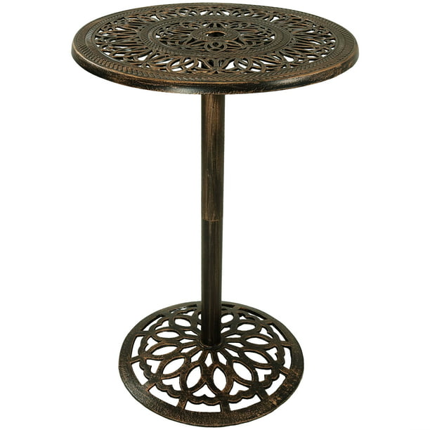 Jur_Global Bar Height Patio Table Outdoor Round High Top Pub Table Durable Cast Iron 26 Inch Diameter 40 Inch Tall